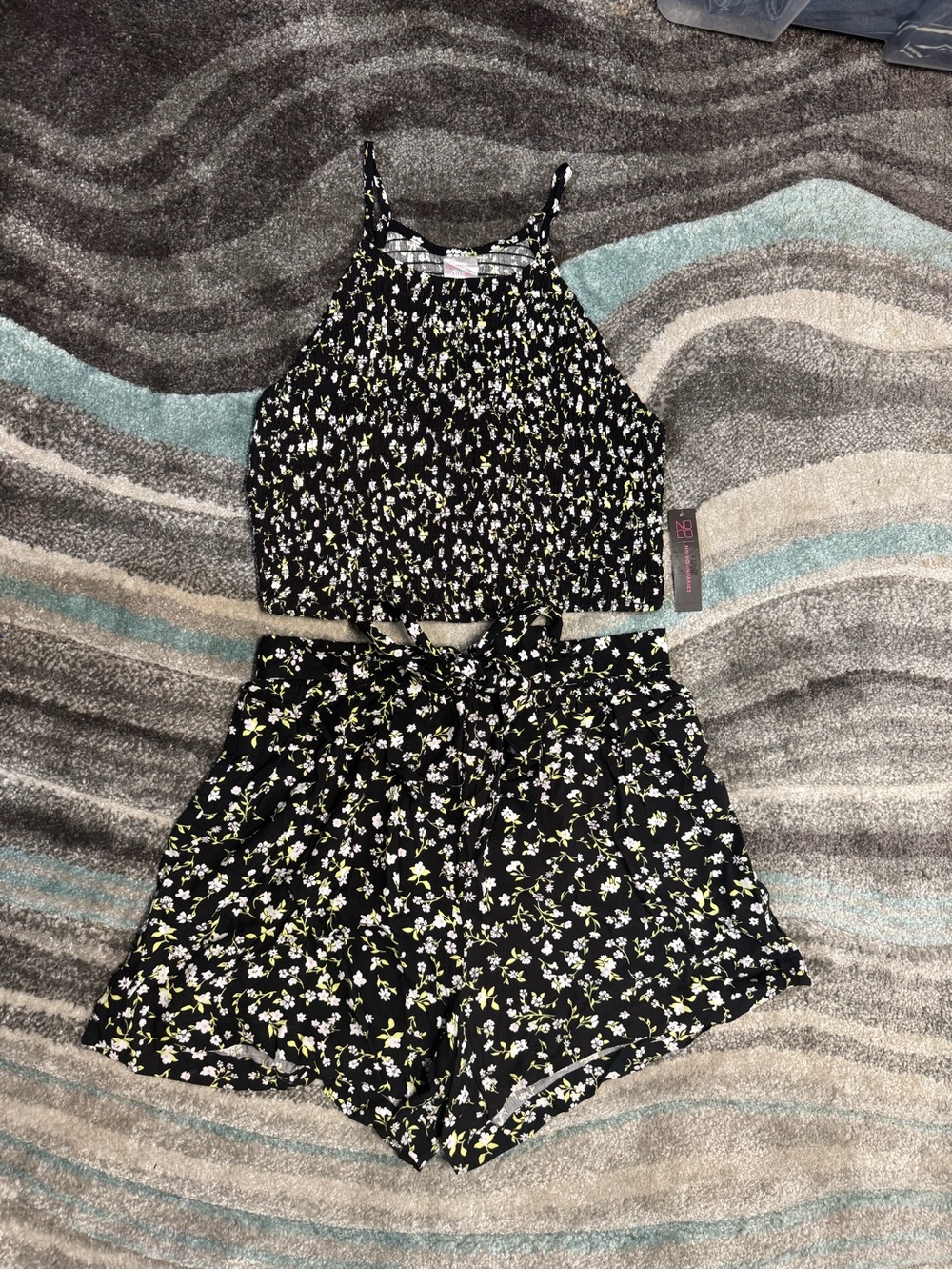 Black Floral Halter Top & Shorts Set - No Boundaries